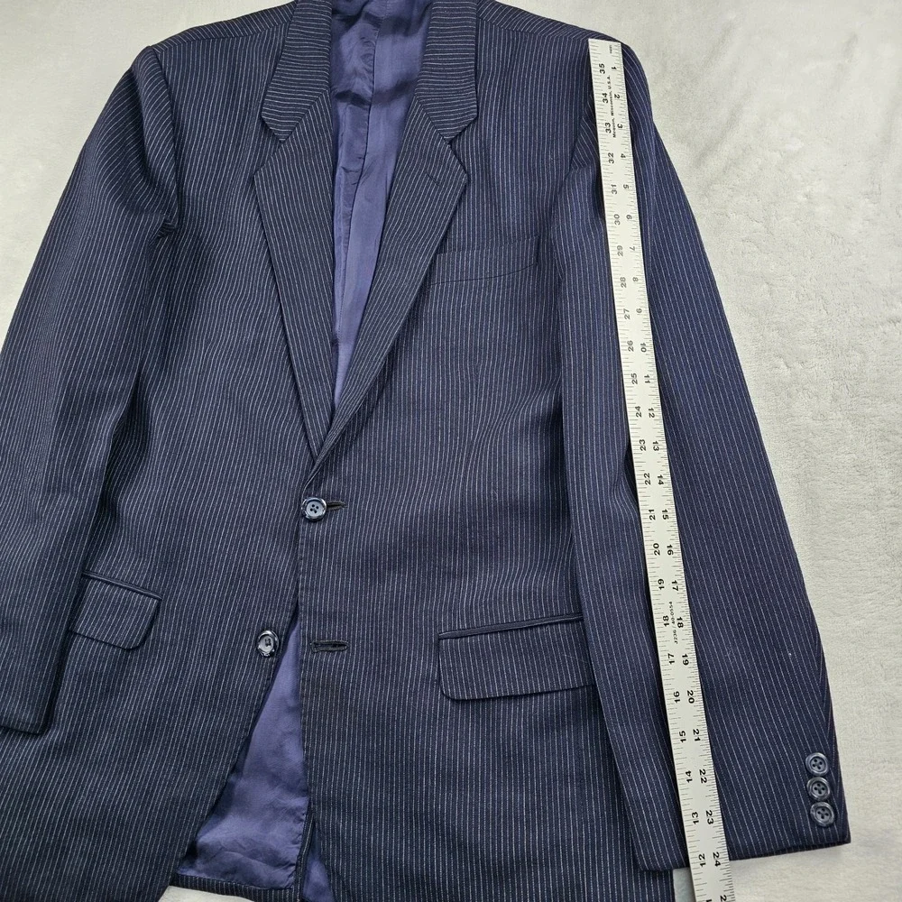 Vtg 50's Feroze Din Janjua BESPOKE Suit Men 40R Pants 34x29 Pinstripe Navy White